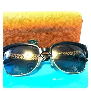 Tory Burch Black and Gold Polarized Sunglasses